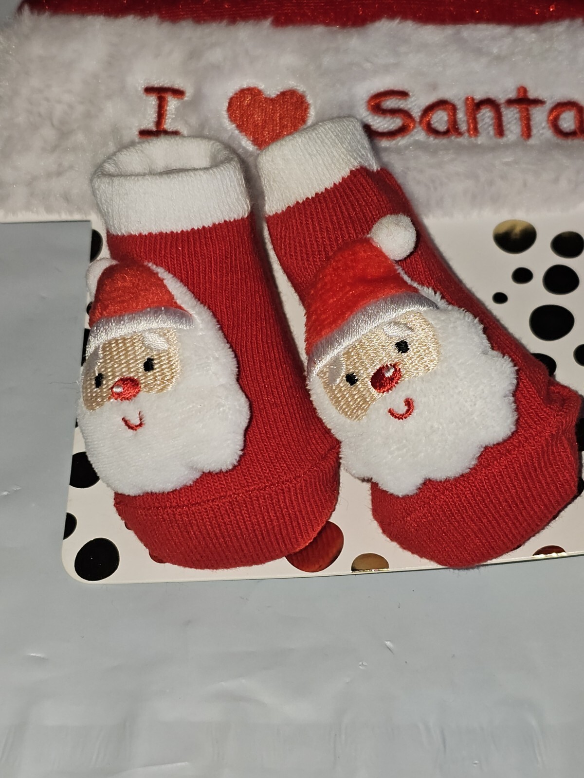 Little Me I Love Santa Hat & Booties Christmas Set Size 0-12 months New