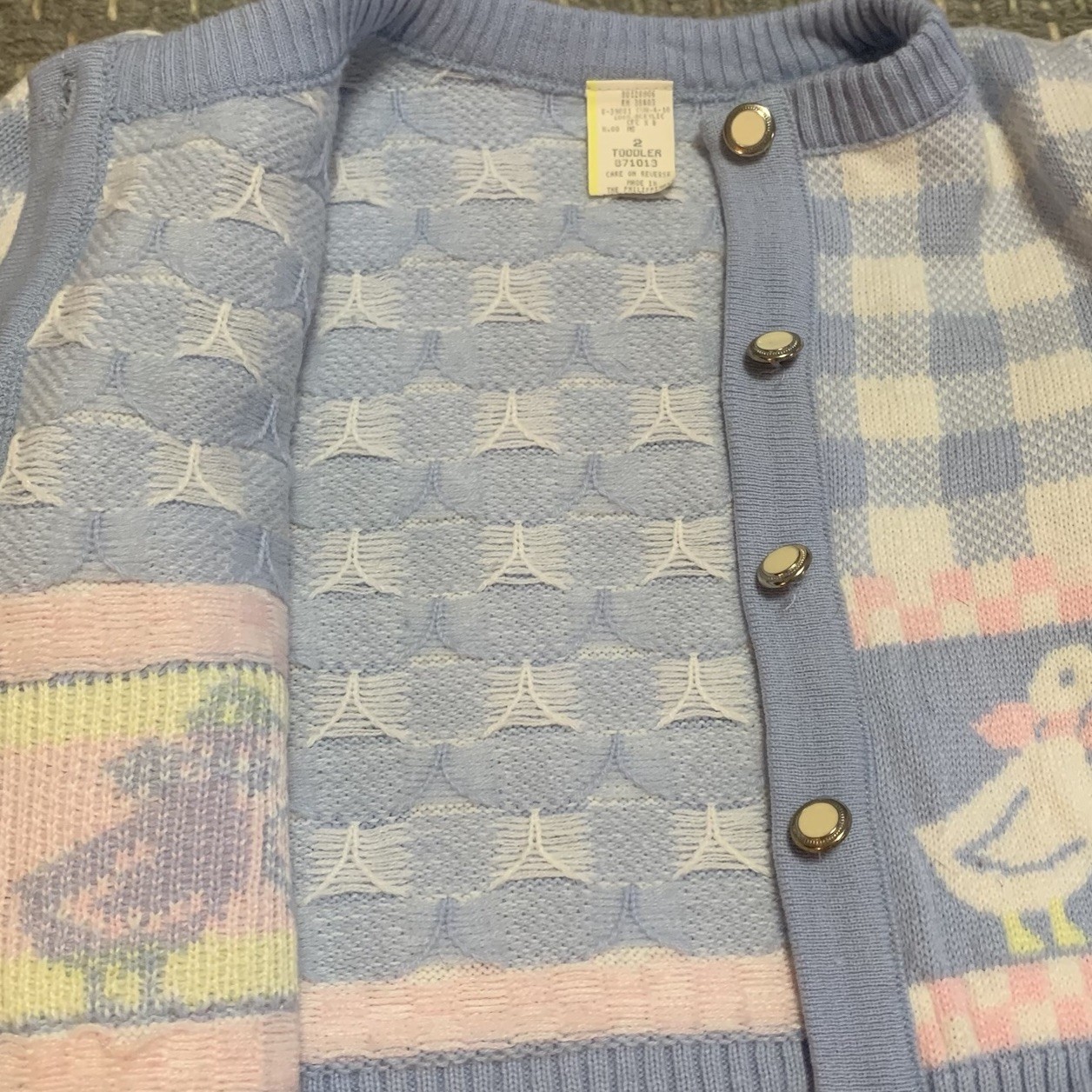 Vintage Toddler Girls Duck Sweater And Skirt Set Size 2T Pink Blue