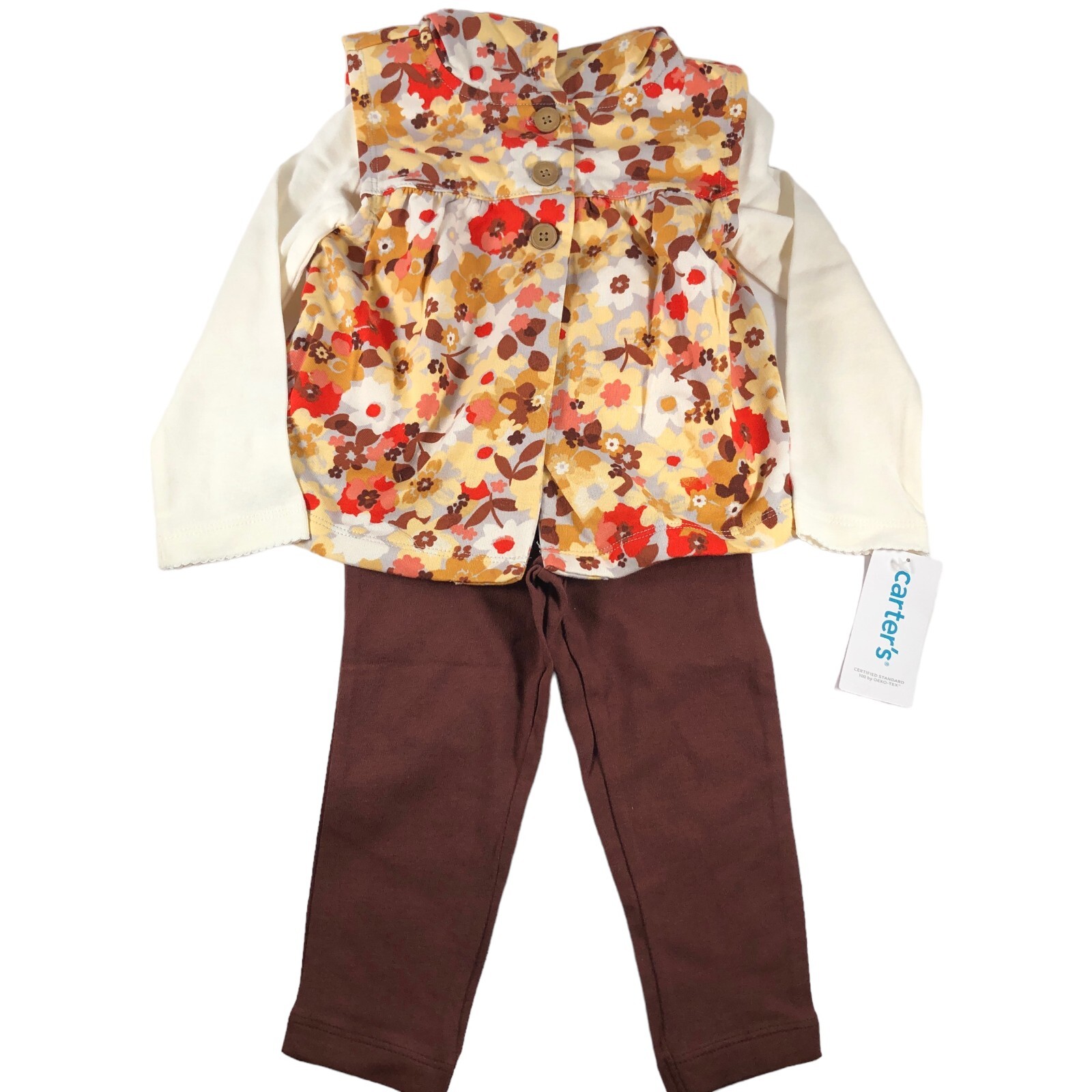 Carter’s Baby Girl 24 Months 3-Piece Floral Little Vest Set Orange Yellow Brown